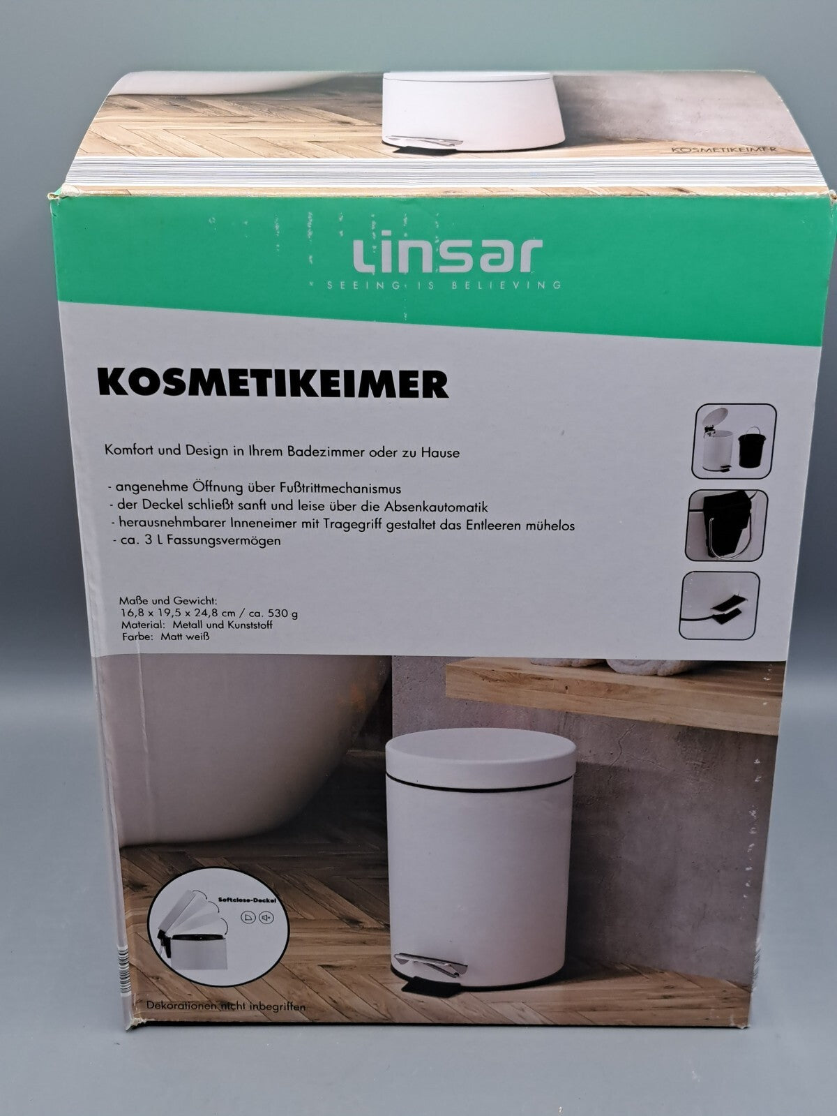 Linsar Kosmetikeimer, 3Liter, Fußtrittmechanismus
